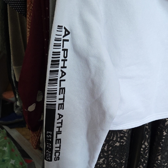 Alphalete White Crop Hoodie with Black Logo - Picture 4 of 5